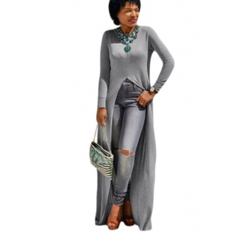Women’s Grey Long Slit Top - Picture 4 of 4